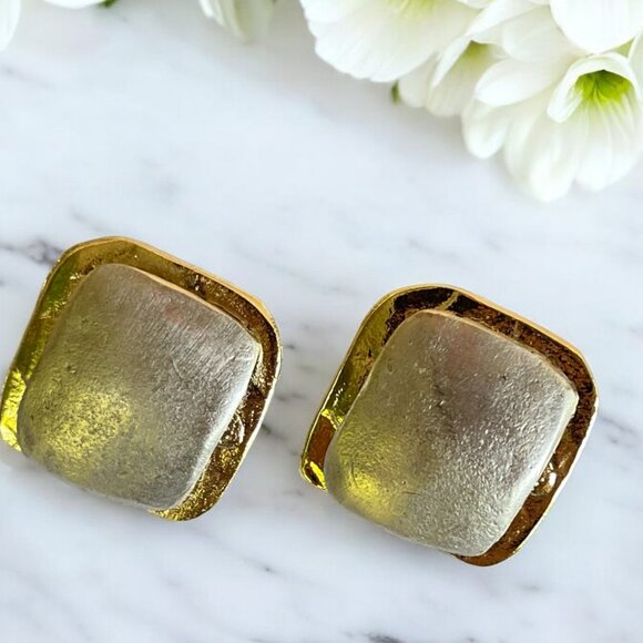 Brand New Chunky Two Tone Gold Plated Minimalist Necklace and Earrings Set - Picture 4 of 5